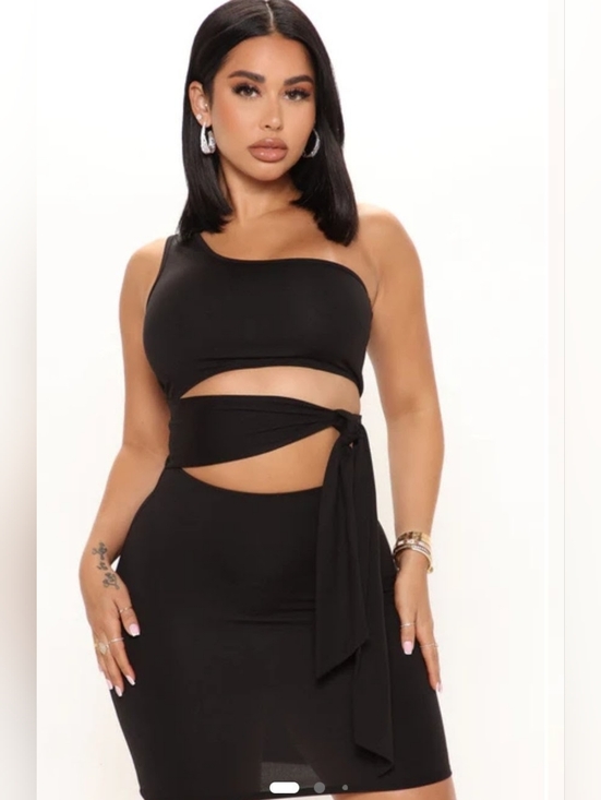 Fashion Nova Dresses & Skirts - Fashion Nova One-Shoulder Black Cutout Side Tie Dress S